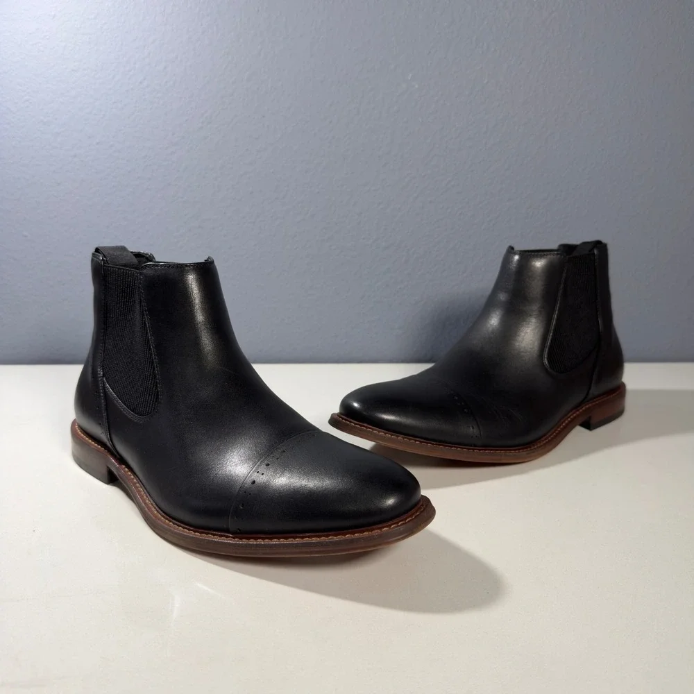 Stacy Adams Chelsea Boots Men New Black Cap Toe Stretch Leather‎ ankle Size 9